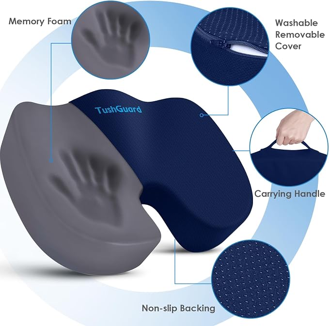 TushGuard Seat Cushion for Office Chair, Car, Memory Foam, Blue XX-Large | For Back, Coccyx, Sciatica, Tailbone Pain, Ergonomic Design, Non-Slip, Desk Wheelchair Use, Supportive Butt Pillow, For Man - Image 3