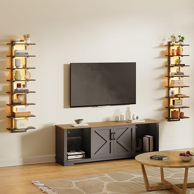 LED Wall Mounted Display Shelf with RGB Lights, 8-Tier Vertical Wall Shelf for Gaming Room, Bedroom and Living Room, Floating Shelves for Collectibles and Decor, 15"W x 5.5"D x 58.3"H, Black - Image 7