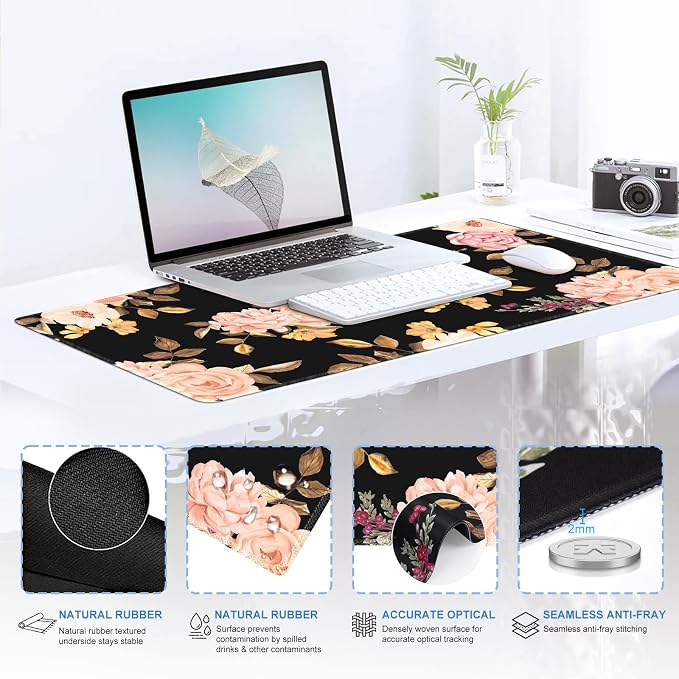 iCasso Floral 4in1 Computer Mat, 35.4"x15.7" Work Mat for Computer - Image 4