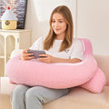 19" Reading Pillow for Bed,U Shaped Arm & Elbow Support,Pink Flannel | Backrest Supports Back,U shaped Lap Pillow Cushions Arms,Elbows & Wrists,Soft Flannel for Reading,Gaming,Watching TV by PAJEO