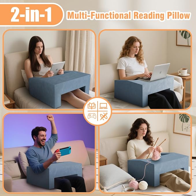 Reading Pillow for Adults, Supportive Lap Desk & Gaming Pillow for Bed, Couch, Floor, Simple Design with Ergonomic Arm Rest for Reading, Working, Gaming, knitting 4 Color Options (Royal Blue) - Image 6