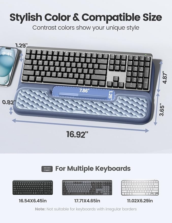 Vaydeer Wrist Rest with Keyboard Stand, Computer Wrist Support Pad, Ergonomic Keyboard Riser Holder Lift Tray with Wrist Pad, Soft Memory Foam Desk Cushion, Palm Hand Typing for Office Home Gift-Blue - Image 8