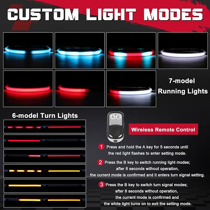 OFFROADTOWN 2PCS 18inch RGB Tailgate Silicone Flex LED Light Bar 324 LED 3rd Brake/Stop/Turn/Reverse/Strobe Tail Light Custom Driving Light with Wireless Remote Control for Pickup Truck SUV RV Trailer - Image 3