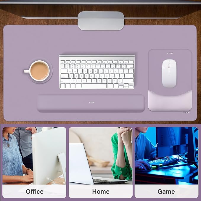 MOSISO Keyboard Mouse Pad Set, Large Gaming Mouse Pad&Keyboard Wrist Rest | Rectangular Mousepad with Wrist Rest&Coaster, Ergonomic Non-Slip&Easy Typing Pad with Curved Silicone Lining, Purple - Image 6
