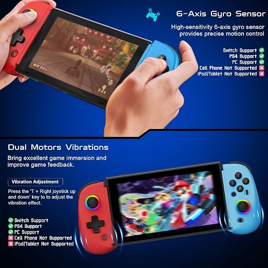 Joso Mobile Gaming Controller for iPhone/iPad/Tablet, Android Wireless Controller with Hall Effects Joysticks, Support PC/Switch, Play Cloud Games/PS Remote Play/COD/Genshin Impact & More - Blue+Red - Image 2