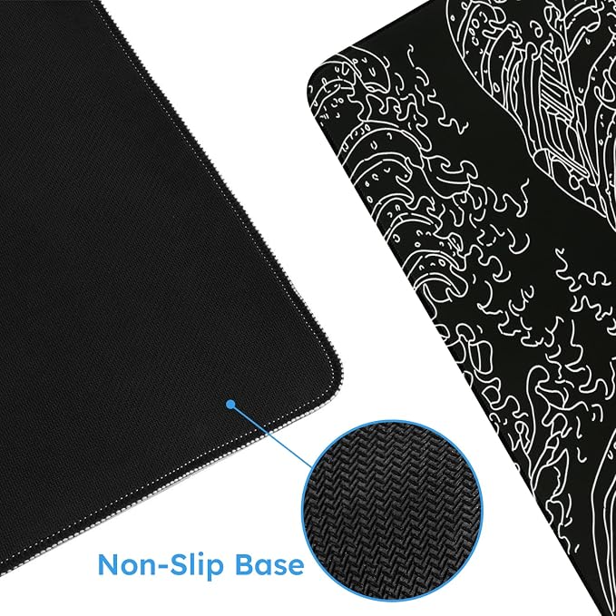iCasso Mousepad,Gaming Mouse Pad,Black Wave of Kanagawa | Large Desk Mat,Big Rubber Base Mouse Mat with Stitched Edges,Computer Keyboard Desk Pad for Work Office Home - Image 5
