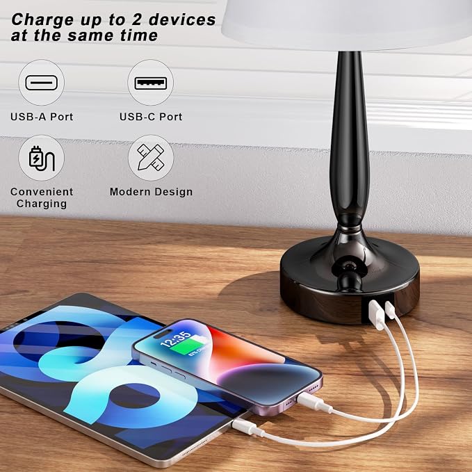 Kakanuo Touch Bedside Lamp for Bedroom with USB C Port, Small Touch Table Lamp with 2 USB Charging Ports, 3 Way Dimmable Nightstand Lamp for Living Room and Office - White (LED Bulb Included) - Image 4
