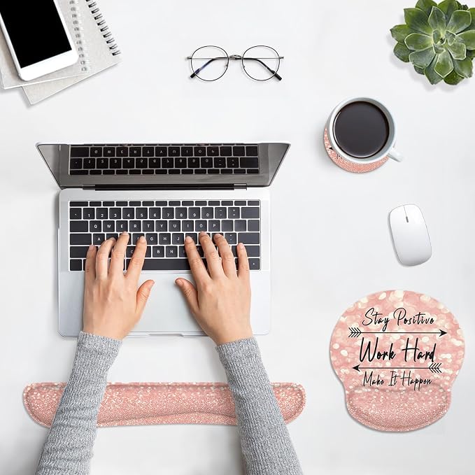 Britimes Ergonomic Mouse Pad Set with Wrist Rest, Rose Pink Gold - Image 3
