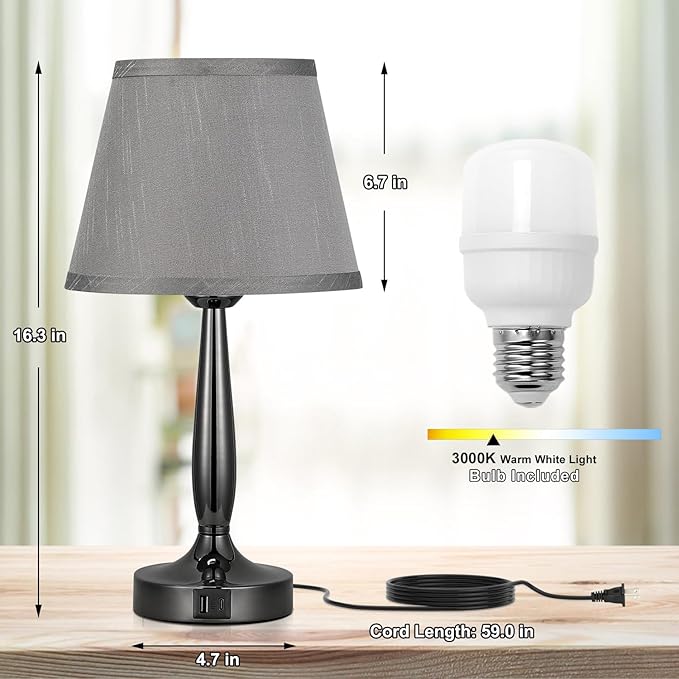 Kakanuo Touch Table Lamp for Bedroom, Small Bedside Lamp with USB C Charging Port, 3 Way Dimmable Touch Control Nightstand Lamp for Living Room and Office, LED Bulb Included - Image 6