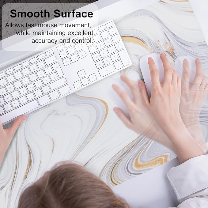 QiyI PU Leather Large Mouse Pad, Office Decor, 31.5" x 15.7", Gold Striped | Desk Décor Accessories, Extended Size, Waterproof & Easy to Clean, Smooth Surface, Non Slip Desk Organization - Image 4