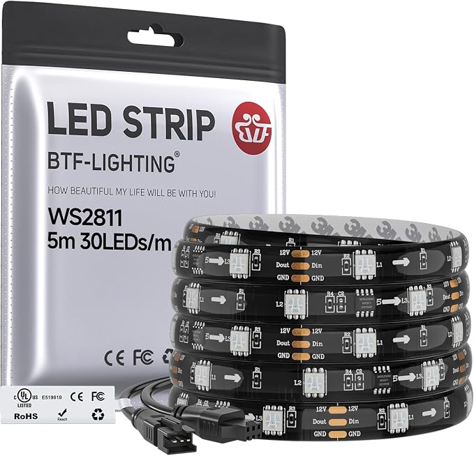 BTF-LIGHTING WS2811 Addressable RGB LED Strip 16.4FT 150LED DC12V IP65 by BTF-LIGHTING
