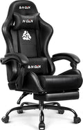 N-GEN GAMING Gaming Chair with Footrest, Lumbar, High-Back, All Black | Reclining Backrest, Linkage Armrests, Durable PU Leather, Adjustable Comfort for Extended Computer, Desk, or Home Office Use by N-GENGAMING