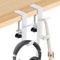 YUANQIAN Clamp-On Under Desk Headphone Holder Backpack Hook Students' Desk Hook with Adjustable Arm Clamp Women's Bag Handbag and Purse Holder -Suitable for Plate Between 1-5cm (2Pack White, 2) by YUANQIAN