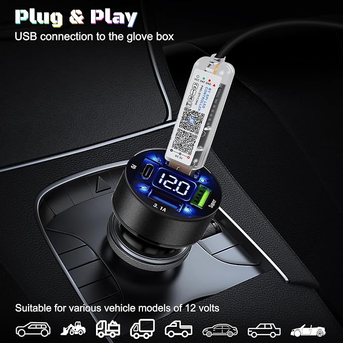 Dreamcolor Acrylic Interior Car LED Strip Light with USB/Type C/4-Port Cigarette Lighter, RGB 10 in 1 with 187 inches 650 LEDs Ambient Lighting Kits, Sound Active Function Neon Led Strips for Car - Image 7