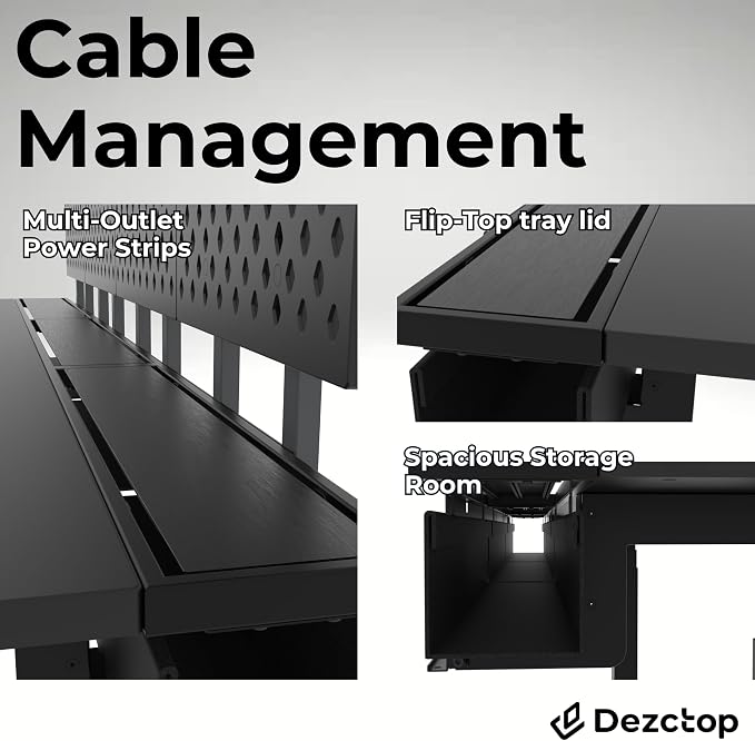 Dezctop Bifrost 160 63W x 28D Gaming PC Computer Desk with Shelves, Large Workstation for Gamers or Home Office with Pegboard, Built-in Cable Management, Stainless Steel Frame (Black) - Image 4