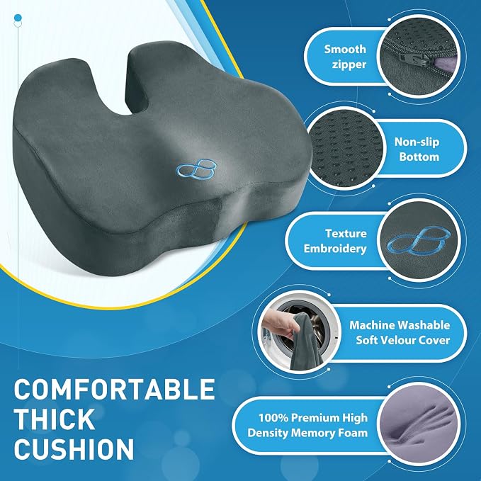 BlissTrends Thick Seat Cushion for Office Chair & Car Seat, XL, DarkGreen | Memory Foam with Removable Cover, Ergonomic Tailbone & Sciatica Support for Pressure Relief and Long Sitting, 3.9" Thick - Image 5
