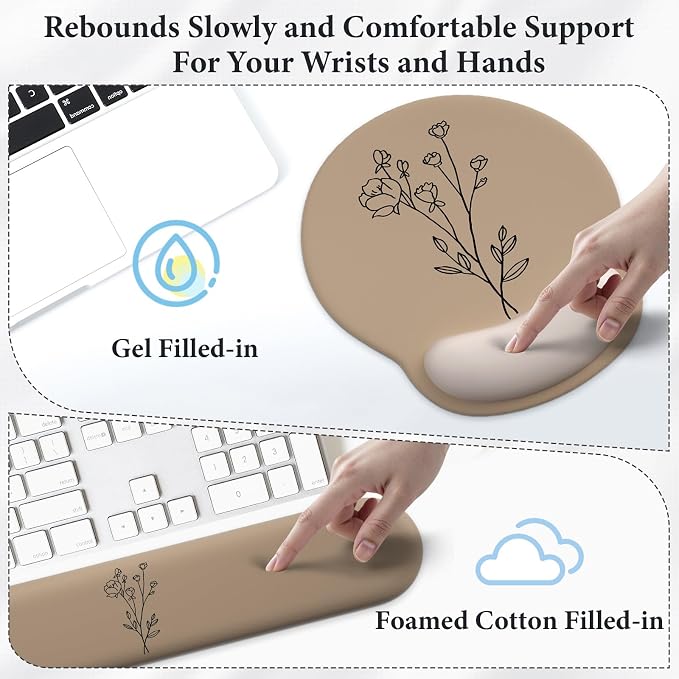 3 in 1 Ergonomic Mouse Pad and Keyboard Wrist Rest with Coaster Set-Brown - Image 4