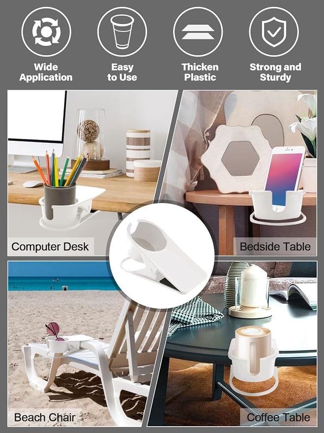 1PCS Clip on Drink Holder for Beach Chair, Desk Cup Holder with Groove - Image 7