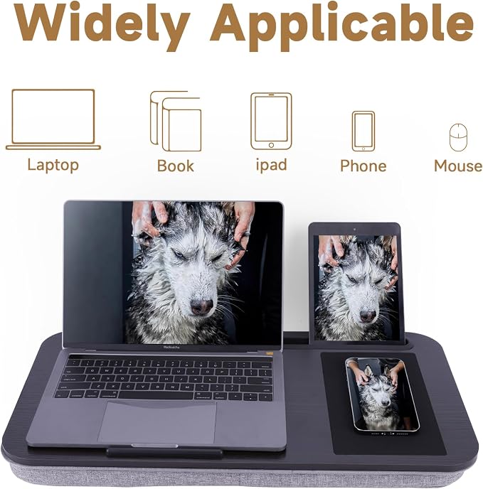 ASIEIT New Laptop Lap Desks for Adults, Fits Up to 17.3" Laptops, Portable Laptop Desk for Bed, Multi-Functional Bed Desk with Mouse Pad, Cushion, Phone Holder & Handle, Lap Stand for Bed, Couch, Car - Image 2