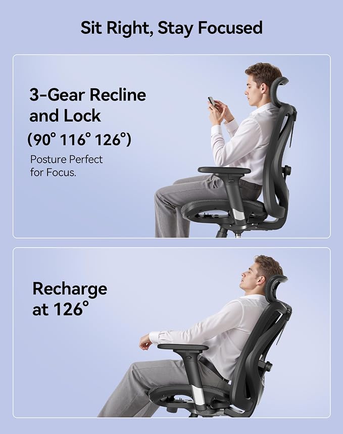 SIHOO M57 Ergonomic Mesh Office Chair, High Back Home Desk Chair with 3D Armrests, Lumbar Support and Adjustable Headrest, Comfortable Computer Chair, Big & Tall Office Chair Hold 330 LBS-Ebony - Image 8