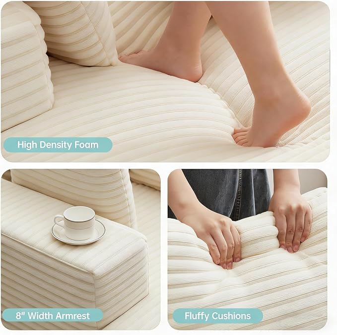 Boneless Chaise Lounge Chair, 54" Oversized Cloud Couch Sofa with Deep Seat, Plush Corduroy Reading Chair for Living Room, Bedroom, Reading Nook, Apartment, Gaming Room & Movie Nights, Beige - Image 4