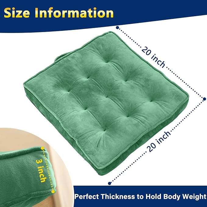 1 MIDDLE ONE Floor Pillow Set of 2, Memory Foam Meditation Cushion, Floor Cushions for Adults Sitting, Large Square Seat Cushions for Yoga, Living Room, 20x20 Inch (Green) - Image 7