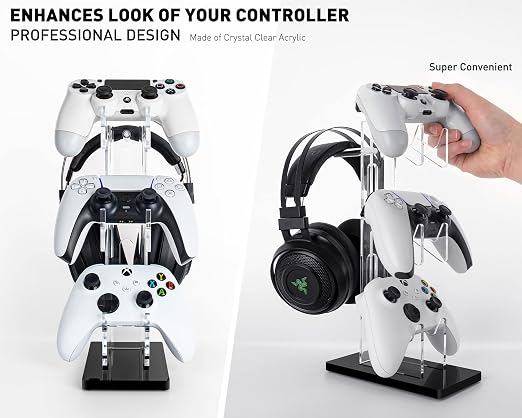OAPRIRE Acrylic Game Controller Stand for Desk, 3 Tier, Stabilized Base | Controller and Headset Stand, Gamer Gift for PS5 PS4 Xbox Controllers, Desk Accessories, Quick Desk Tidy In Seconds, Black - Image 3
