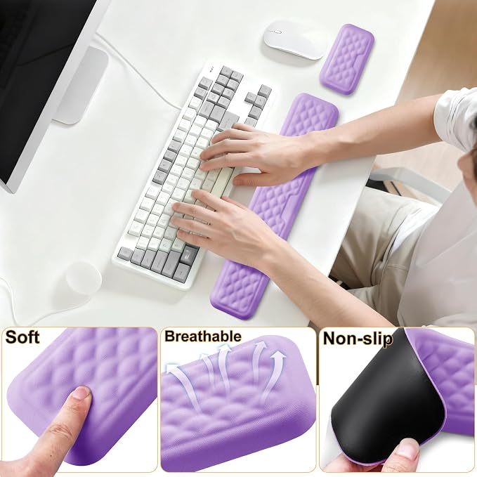 Keyboard Wrist Rest Mouse Wrist Support, Memory Foam Wrist Rest Pad for Computer Laptop, Ergonomic Wrist Cushion Support for Typing Pain Relief, Gaming Home Office, Purple - Image 3