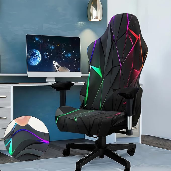 Blacklight Gaming Chair Cover – UV Reactive Neon Geometric Pattern Desk Chair Slipcover, Glow in the Dark Stretch Washable Chair Protector for Esports Chairs, Gamer Room Decor - Image 3