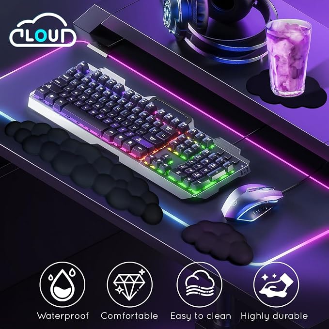 Cloud Wrist Rest for Computer Keyboard Arm Wrist Rest with Non-Slip Base Extended Wrist Rest Ergonomic Memory Foam for Keyboard and Mouse Typing Pain Relief, Office, Gaming, Computer - Image 3