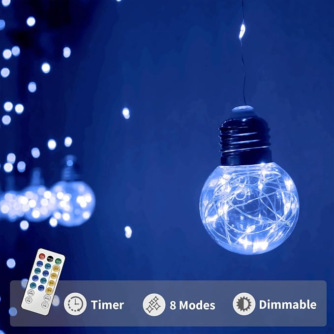 YOLIGHT Wishing Ball Curtain Lights 200 LED Window Curtain String Lights with Remote, USB Battery Powered Twinkle Globe Fairy Lights for Wedding Party Bedroom Christmas Halloween Decoration (Blue) - Image 4