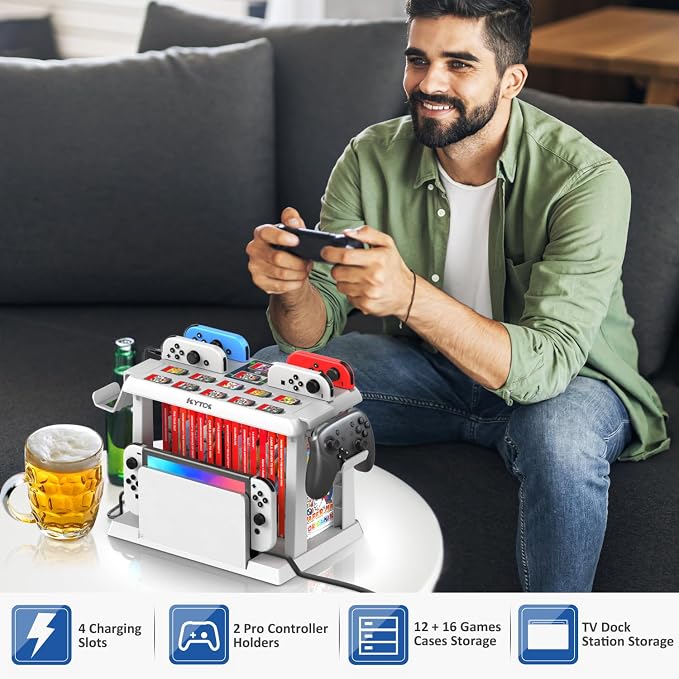 Switch Organizer Station with Controller Charger, Charging Dock for Nintendo Switch & OLED Joycons, Storage for Games, TV Dock, Pro Controller, White, Accessory Kits - Image 6