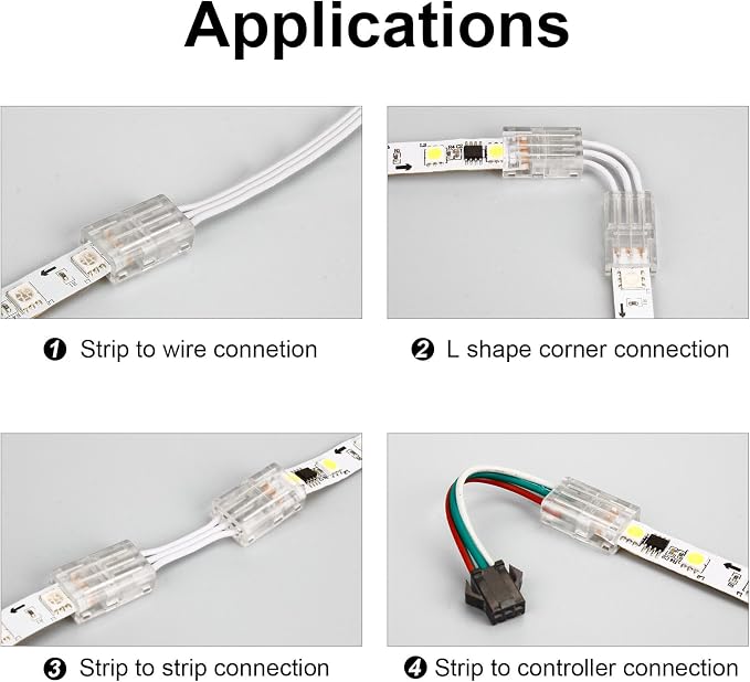 RGBZONE 3 Pin 10mm LED Connector Kit with 32.8ft 3 Pin Extension Cable and 10 Pcs 3 Pin LED Strip to Wire Connectors for 10mm IP20/IP65 SMD 5050 Dream Color LED Strip Light WS2811 WS2812B - Image 9
