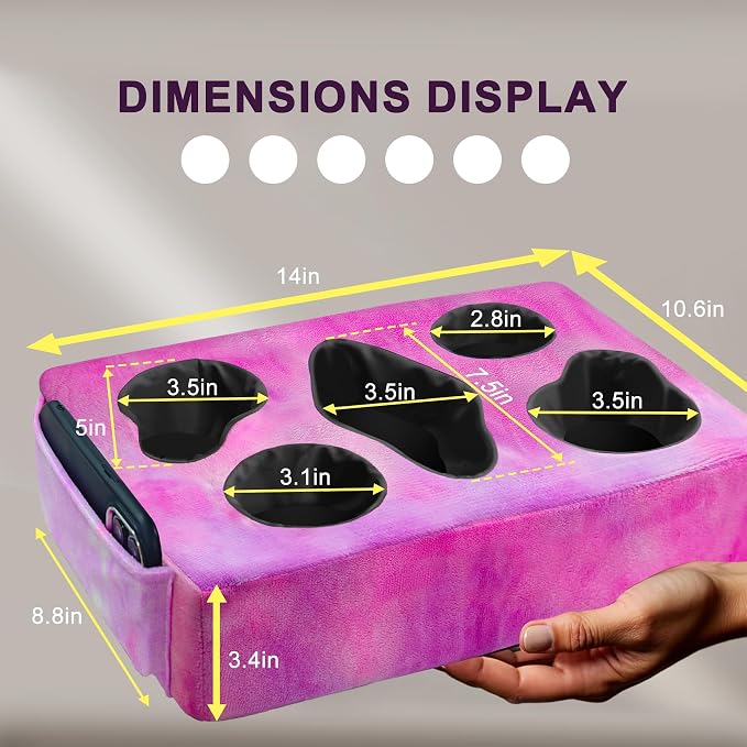 Couch Cup Holder Pillow, 5 Hole Couch Drink Holder! Keep Drinks Hand Side and Keep Temp, Prevent Spills and Use Anywhere. Cup Holder for Couch, Bed, Camping, RV, Car, Beach. Rose Purple - Image 3