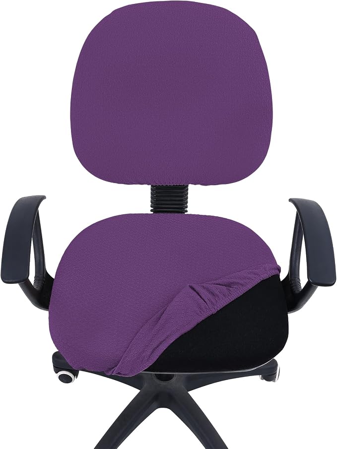 Smiry Office Computer Chair Covers for Desk Rotating Chair Protector | Stretch Jacquard Removable Washable Universal Slipcovers, Seat + Backrest Cover, Purple - Image 4