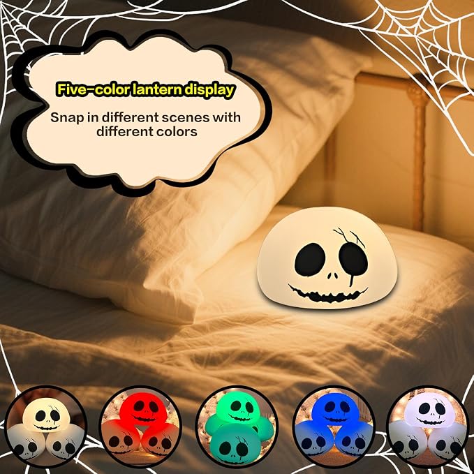 Cute Creative Christmas Skeleton Face Silicone Tap Light - Battery Powered, Multi-Color Changing, Safe and Soft for Indoor Holiday Decoration (White Skellington) - Image 4