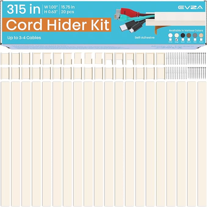 Beige Wire Cover Cable Concealer - 315in Cord Hider Wall Kit, Cord Covers for Wall Mounted TV, Wire Cover for Cords, Cord Concealer Hide Cords, Large Cable Raceway, Cable Cover Wall, Wire Management - Image 2