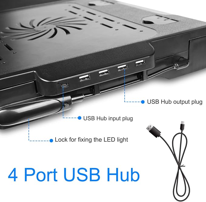 TeqHome Laptop Desk for Bed, Adjustable Table with Fan, Portable Lap Desk, Foldable Legs, Stand for Couch Sofa, Tray with LED Light, 4 USB Ports, Storage, Mouse Pad - Image 4