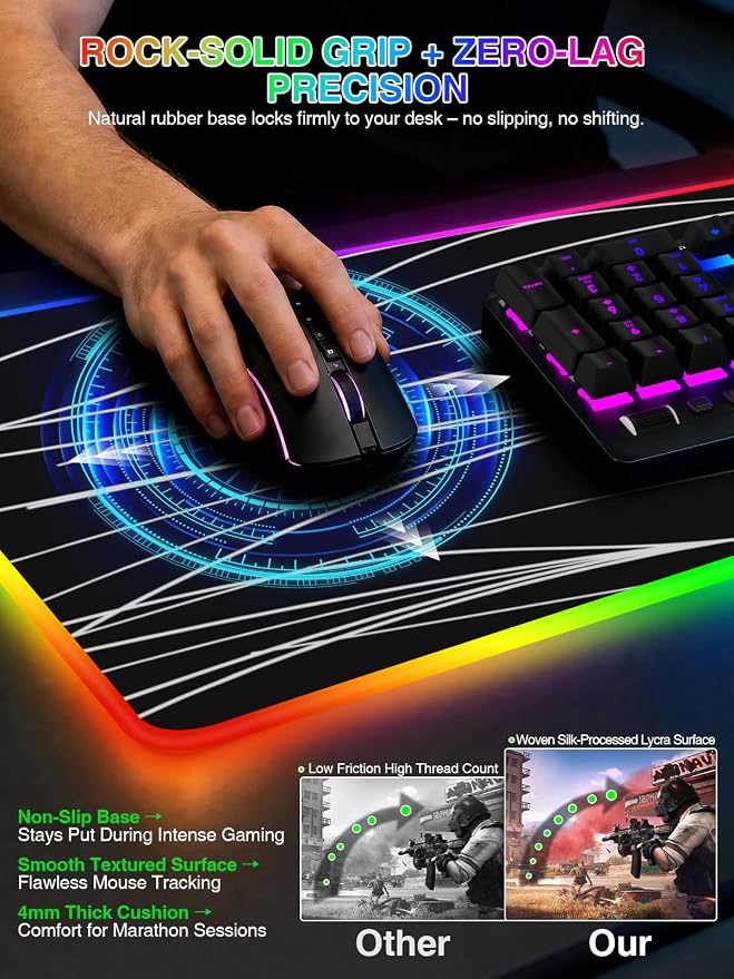 RGB Mouse Pad with Foldable Phone Stand Wireless Charger, 31.5"x11.8" XL Gaming Mousepad Large Desk Mat, Desk Pad with 11 Colors 5 Modes, Waterproof - Image 5