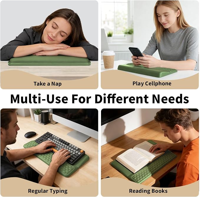 Wrist Rest with Keyboard Stand, Computer Wrist Support Pad, Ergonomic Keyboard Riser Hand Rest Soft Memory Foam Cushion Holder Gaming Typing Desk Accessories for Office Home School（Green） - Image 6