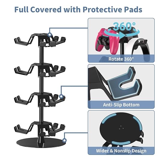Controller Holder Stand 4 Tiers for Desk, Aluminum Alloy Rotatable Gaming Headset Stand for PS5/PS4/Xbox/Switch2/PS Controller/Headphone Holder for 12 Packs Controller - Image 4
