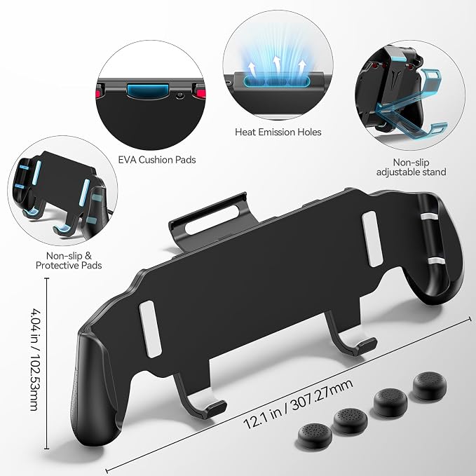 Grip Compatible with Nintendo Switch 2, Switch 2 Ergonomic Grip Case with Adjustable Stand, Comfort Game Accessories with 5 Game Card Slots and 4 Thumb Caps - Image 6