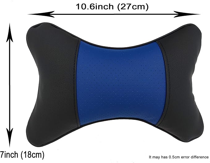 Car Neck Pillows Both Side Pu Leather 2pieces Pack Headrest Gogodog Fit for Most Cars Filled Fiber Universal Car Pillow (Black Blue) - Image 2