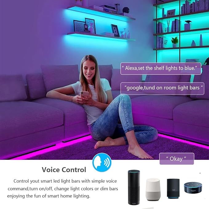 Smart Under Cabinet Lighting with Remote,RGB Cabinet Lights,Color Changing LED Strip Lights for PC,Kitchen Under Counter Lighting Plug in,Shelf Lights,LED Light Bar,Work with Alexa,Google,App,6pcs - Image 2