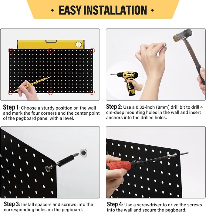 DEWEL 3 Pack Black Metal Pegboard, 23x12 Inch Wall Organizer with Hooks - Image 6