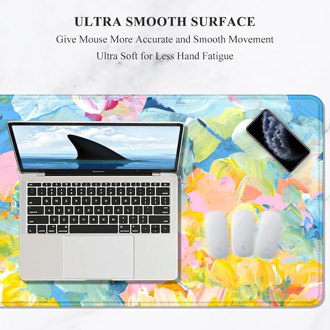 Auhoahsil Desk Mouse Pad, Large Gaming Mousepad, XXL Desk Pad, Extended Long Superior Micro-Weave Cloth Non-slip Rubber Big Computer Mouse Mat for Gamer, Office & Home, 35" x 15", Abstract Watercolour - Image 3