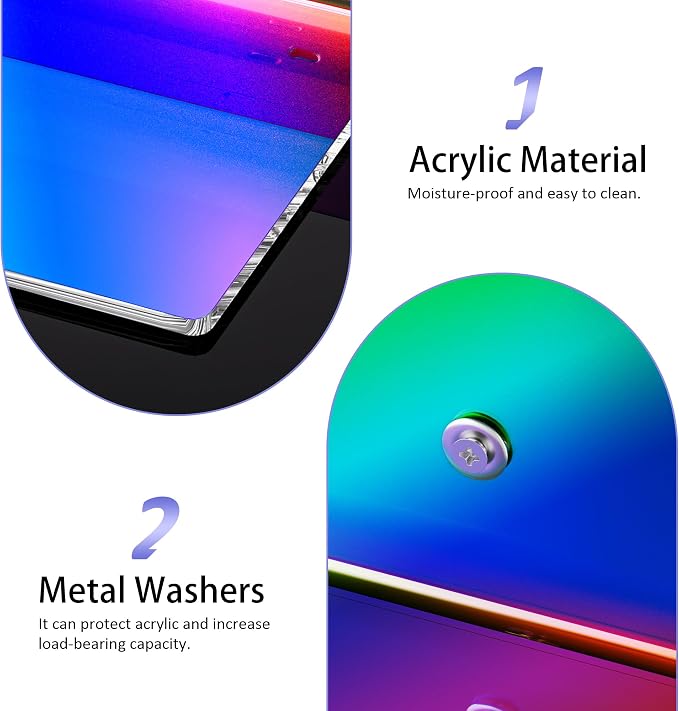 Sezanrpt 6 Inches Iridescent Acrylic Wall Shelves Set of 2, Wall Mounted Storage Display Shelves for Bedroom, Gaming Room, Living Room, Bathroom, Dining Room, Office, 2 Pack - Image 5