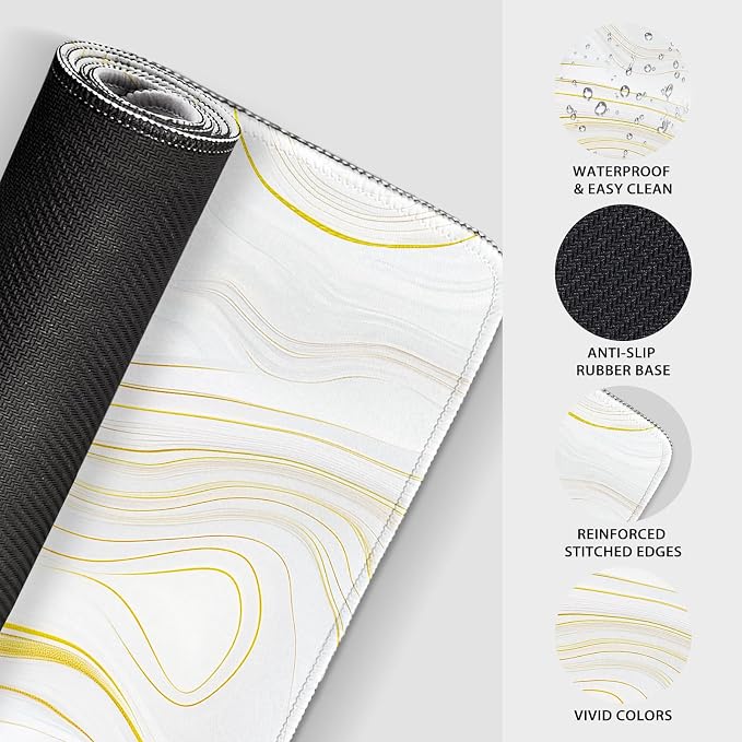 Large Mouse Pad Gaming Desk Mat 31.5"x15.7" Non Slip Gold Marble | Extended Mousepad, Non-Slip Rubber Base , Stitched Edges, for Computer/Laptop/Office/Home - Image 6