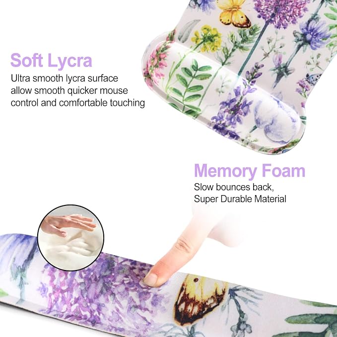 Keyboard Pad Wrist Rest Mouse Pad, ToLuLu Gel Ergonomic Mouse Pads for Computer Laptop Office, Mousepad Keyboard Wrist Support Memory Foam for Easy Typing & Pain Relief, Purple Floral Yellow Butterfly - Image 3