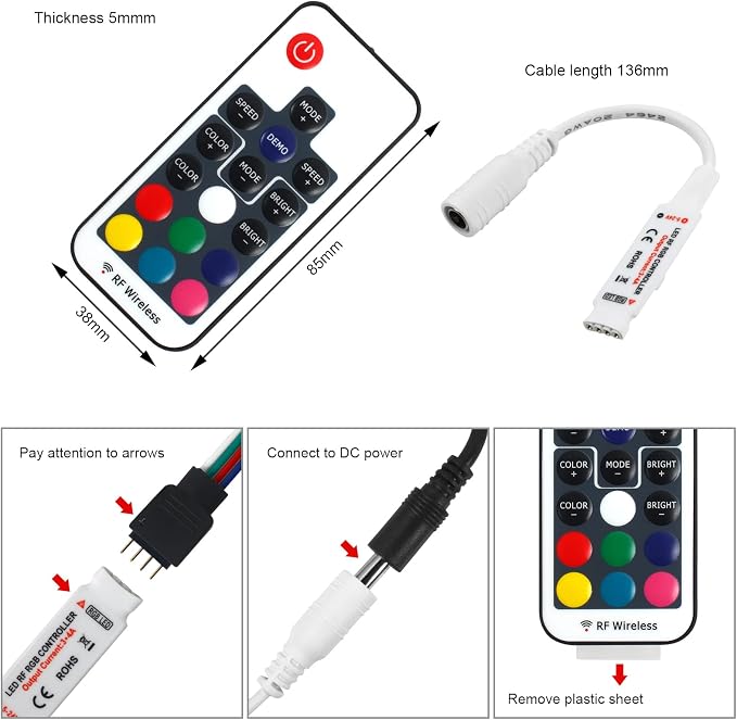 RF Wireless Remote LED Controller, 17-Key RGB LED Controller, DC 5V-24V - Image 5